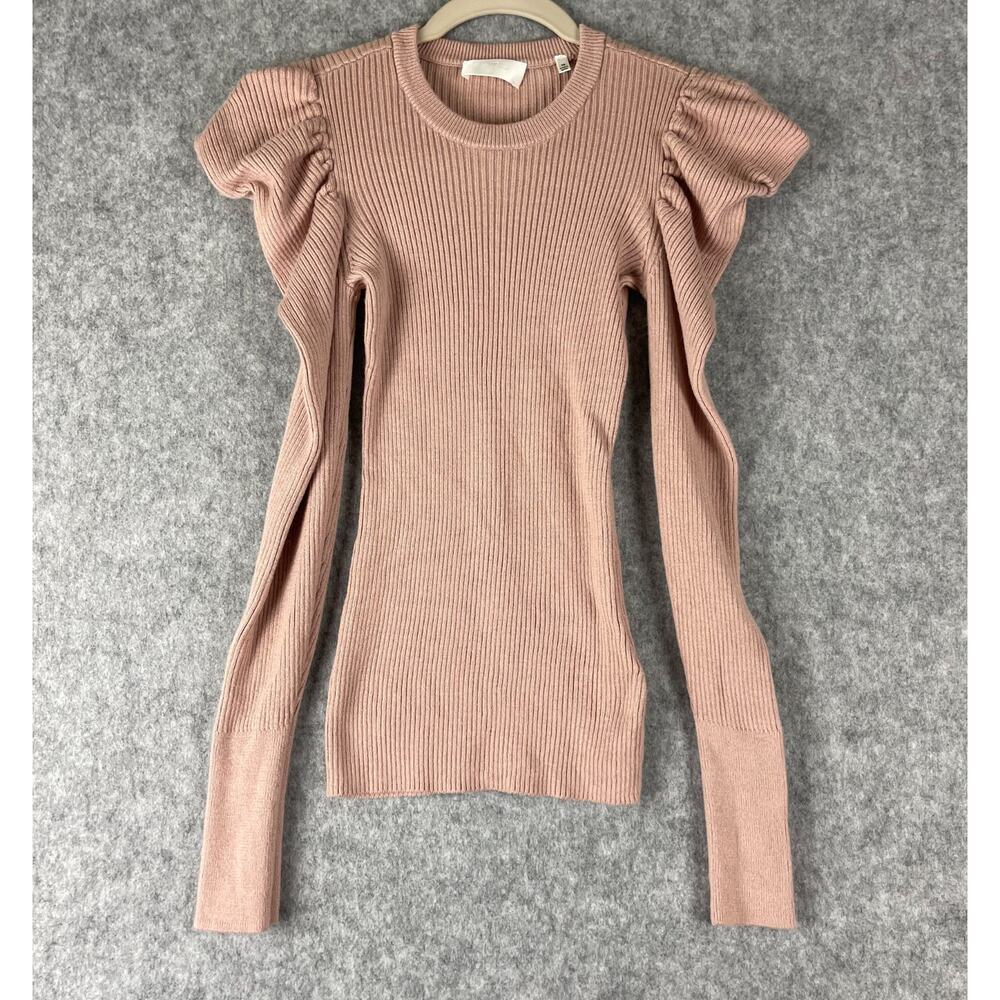 7 For All Mankind Sweater Womens XS Pink Puff Sleeve Cashmere Blend Quiet Luxury